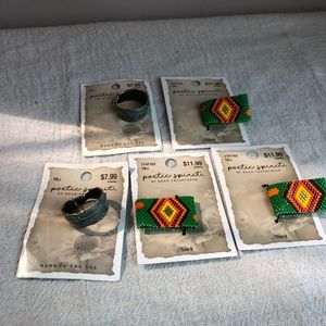 Ring lot: POETIC SPIRITS beaded and bronze feather ring all sz8 #211